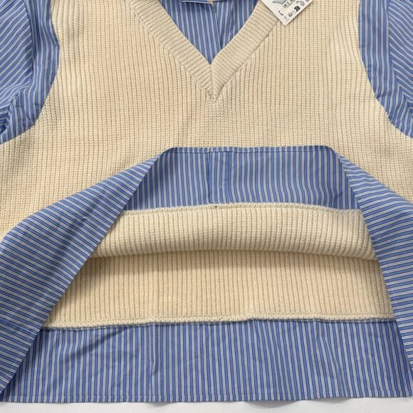 Zara Knit Womens Sweater Shirt Contrast Beige Blue Striped Oversized XS-S NEW - Picture 5 of 14
